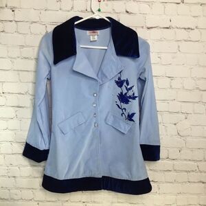 VTG Citlalis Girls Blue Embellished Velvet Jacket Dress Pea Coat Size 12